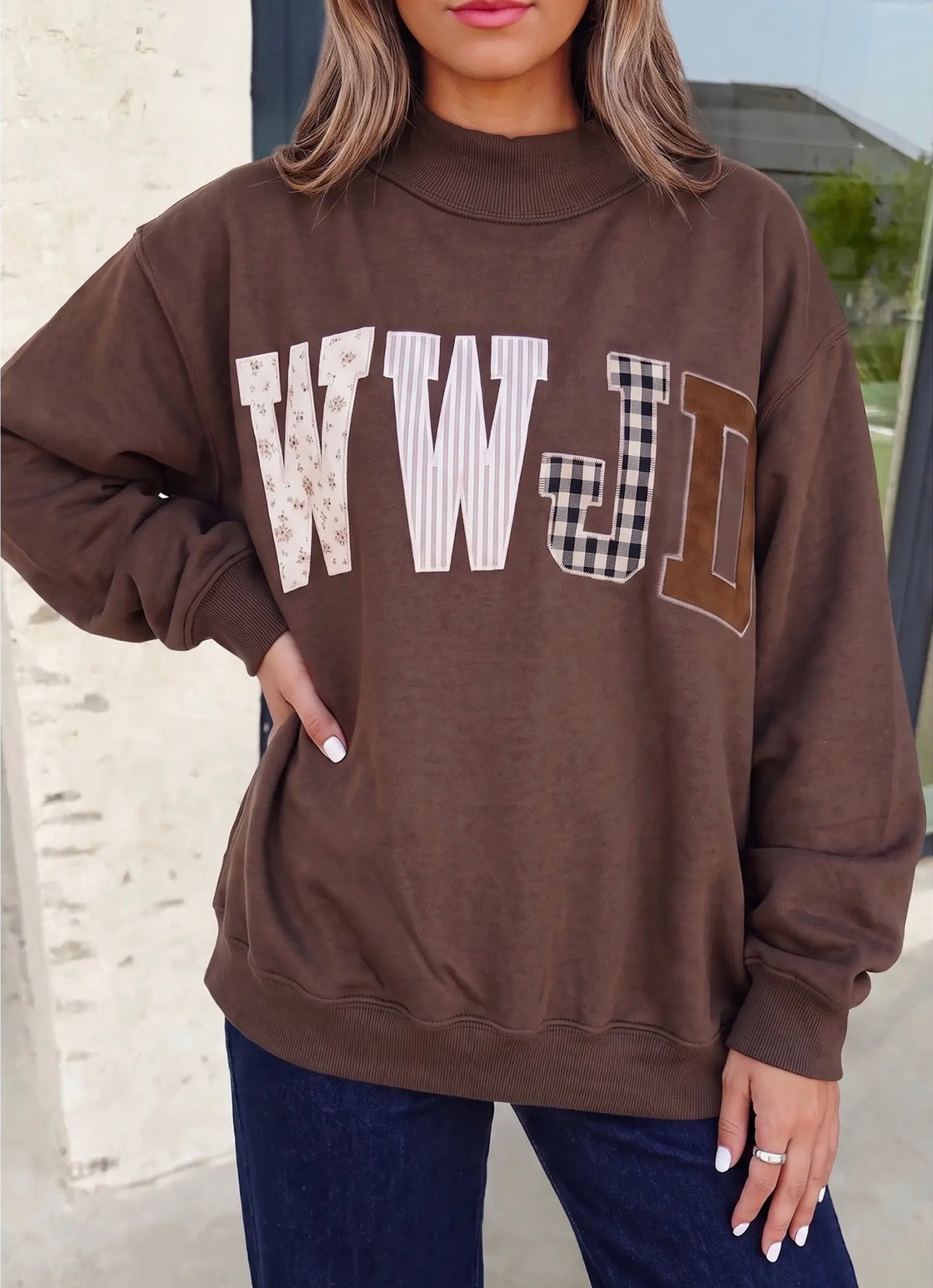 WWJD Patchwork Mockneck- 2 Colors!