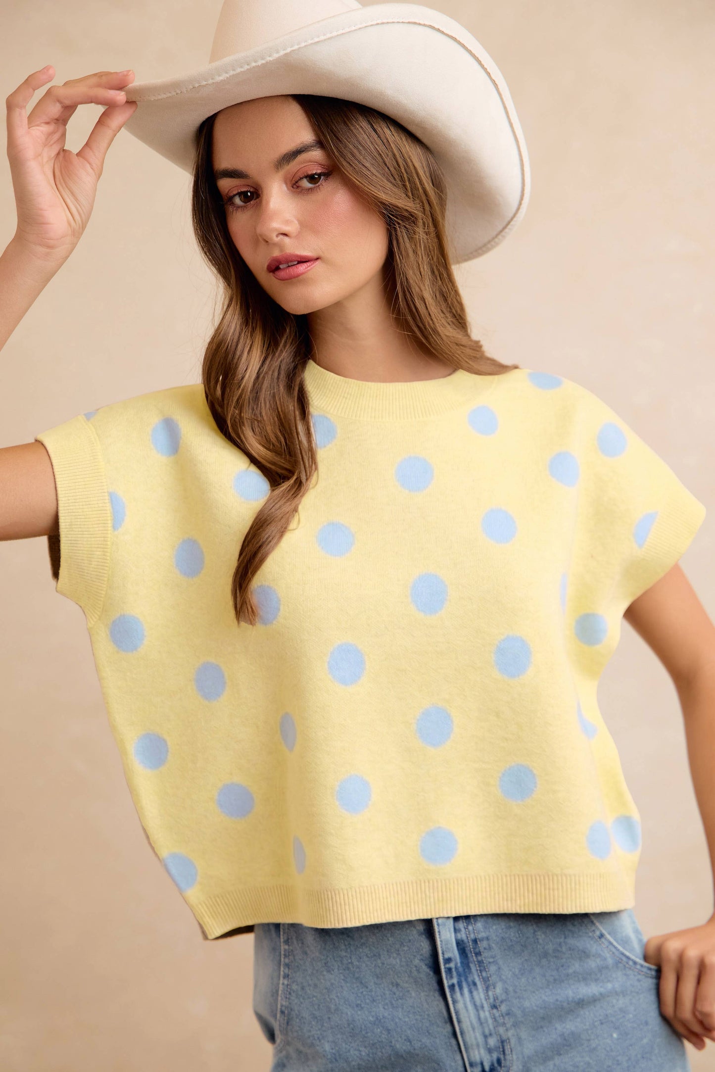 Lemon & Blue Polka Dot Top